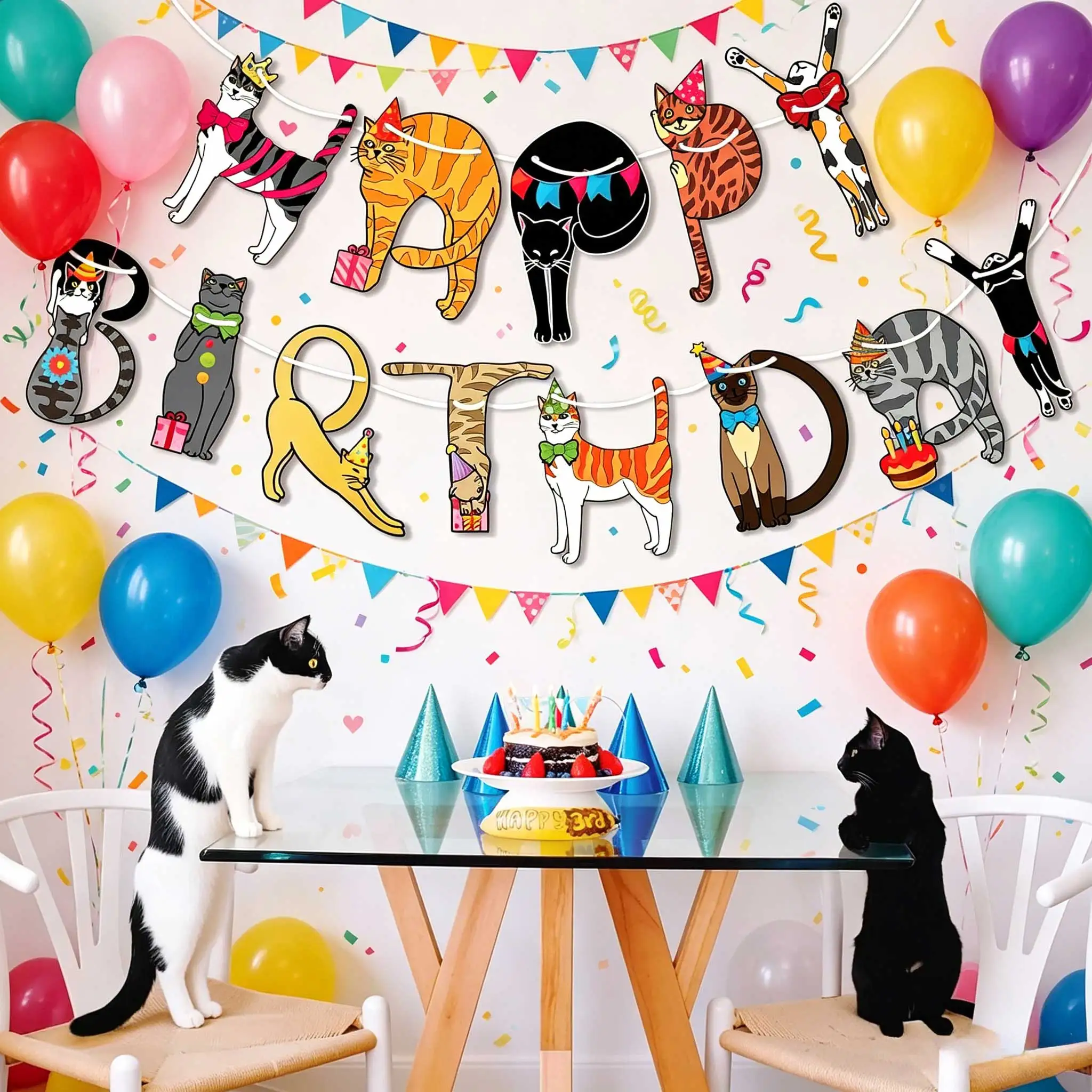 

Cat Banner,Pet Birthday party supplies,happy activity decorative flag