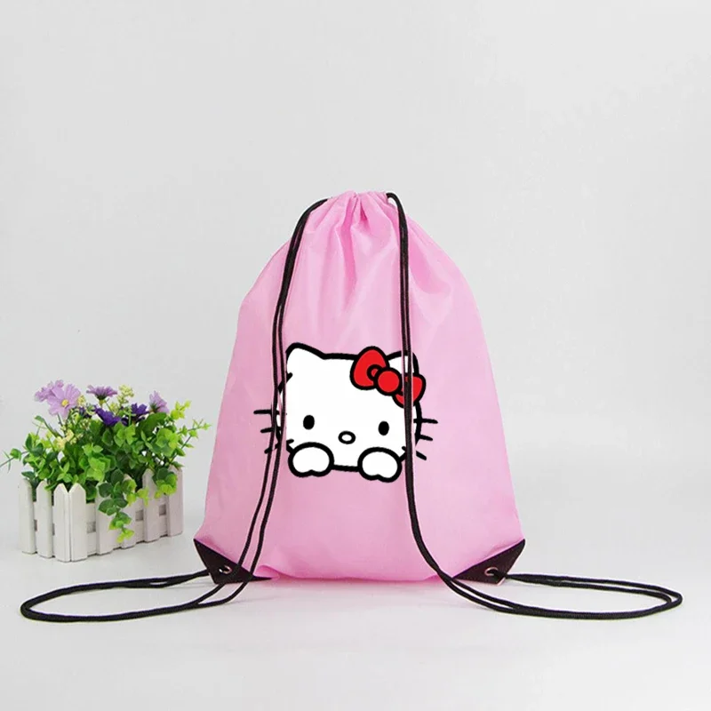 Hello Kitty torba ze sznurkiem sportowy wodoodporny plecak pakiet kieszonkowy Cartoon Anime Sanrio Terylene torby do koszykówki prezent urodzinowy