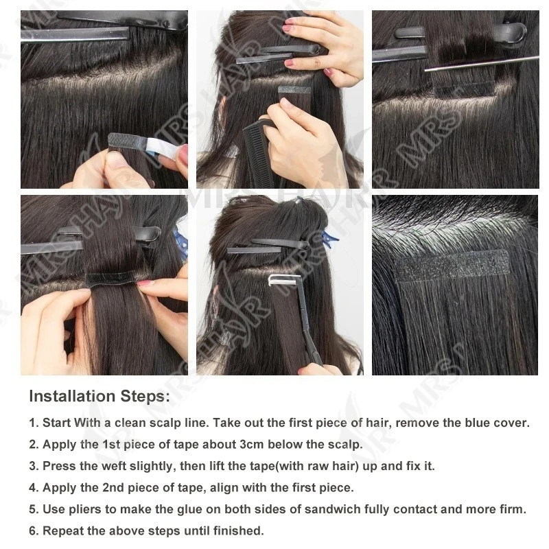 Extensiones con Cinta Adhesiva Sin Costuras de Cabello Humano Natural, Weft de Piel, PU, 16-20 Pulgadas, 30g por Paquete 6
