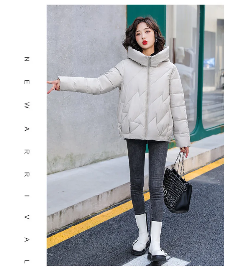 Women's Short Winter Cotton Jacket Warm New Loose Hooded Thick Cotton Coat Trendy Quilted Cotton Padded Jacket Parkas Clothing