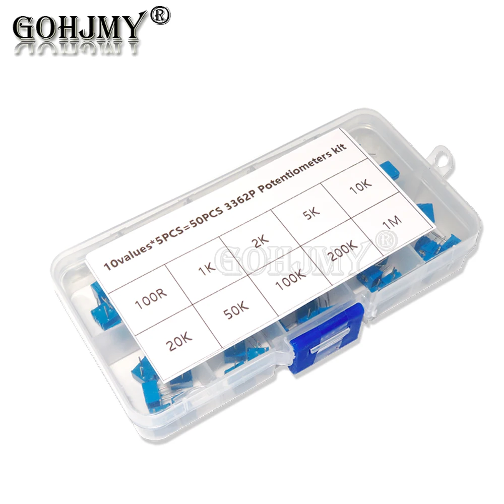 10values*5PCS 3362P Multiturn trimming potentiometers kit 500R-1M 3362 Potentiometer 500 ohm-1M ohm 50PCS