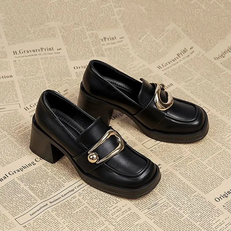

French Style 2025 Early Autumn New Women Loafers Mary Jane Single Shoes Trendy Small Leather Shoes High Heel