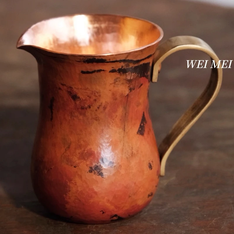 

Vintage Handcrafted Pure Copper Coffee Mug, 230 ml Camping Beer Breakfast Milk Cup, Fiery Clouds Texture Home Tea Cup Drinkware