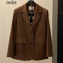 [oein] 2024 Autumn/Winter New Coffee Suede Loose Silhouette Suit Jacket