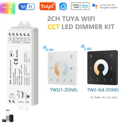 2CH TUYA WIFI Smart LED Dimmer WT1 RF 2.4G Touch Remote Dimming DC12V-36V 5050 COB WW/CW/CCT LED Strip Light dla Alexa Google