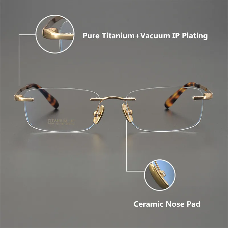 Square Frameless Ultra-light Pure Titanium Glasses Frame Men Women High Quality Spectacles Business Eyeglasses Rimless Eyewear