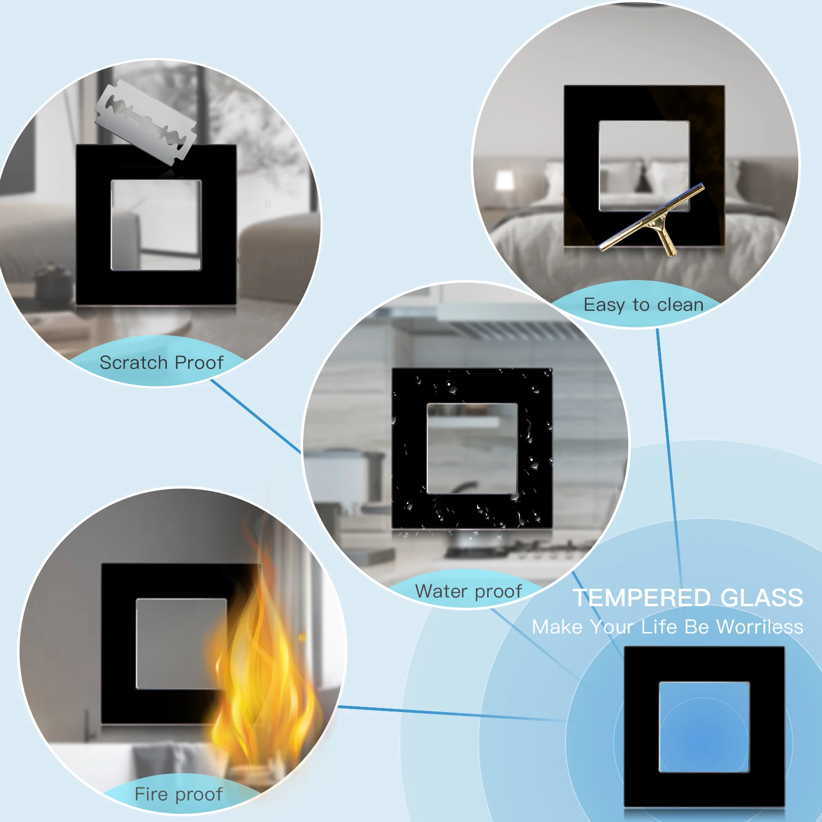 BSEED Wall Light Switch Panel 1/2/3Gang 1/2Way Mechanical Button Switch Part Power Socket Dimmer Switch DIY Function Part Black