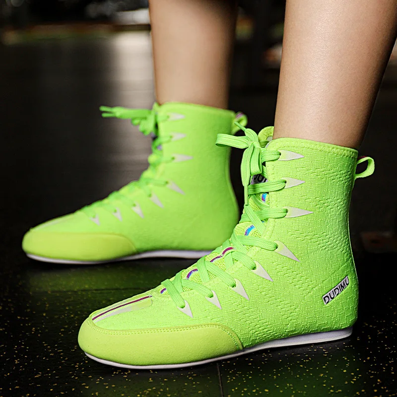 High Quality Green Boys Boxing Boots Size 32-39 Knit Kids Wrestling Shoes Anti-Slip Wrestling Sneakers For Youth Botas De Boxeo