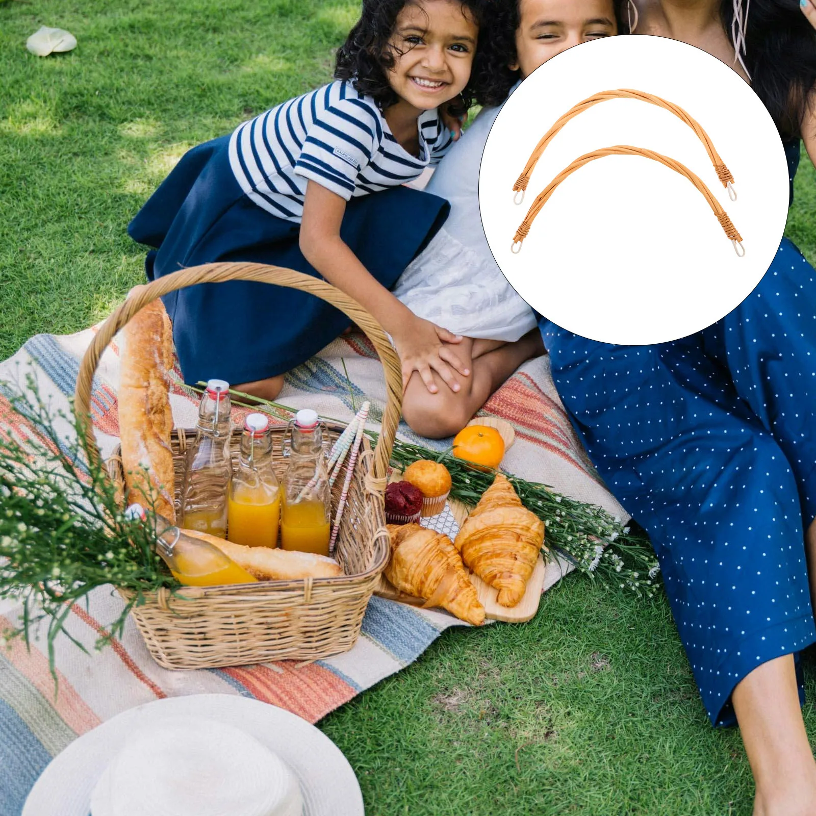 

2Pcs Picnic Basket Handle Replacement Durable Stylish Rattan Finish Easy Setup Outdoor Handle Replacement Fruit Basket Making