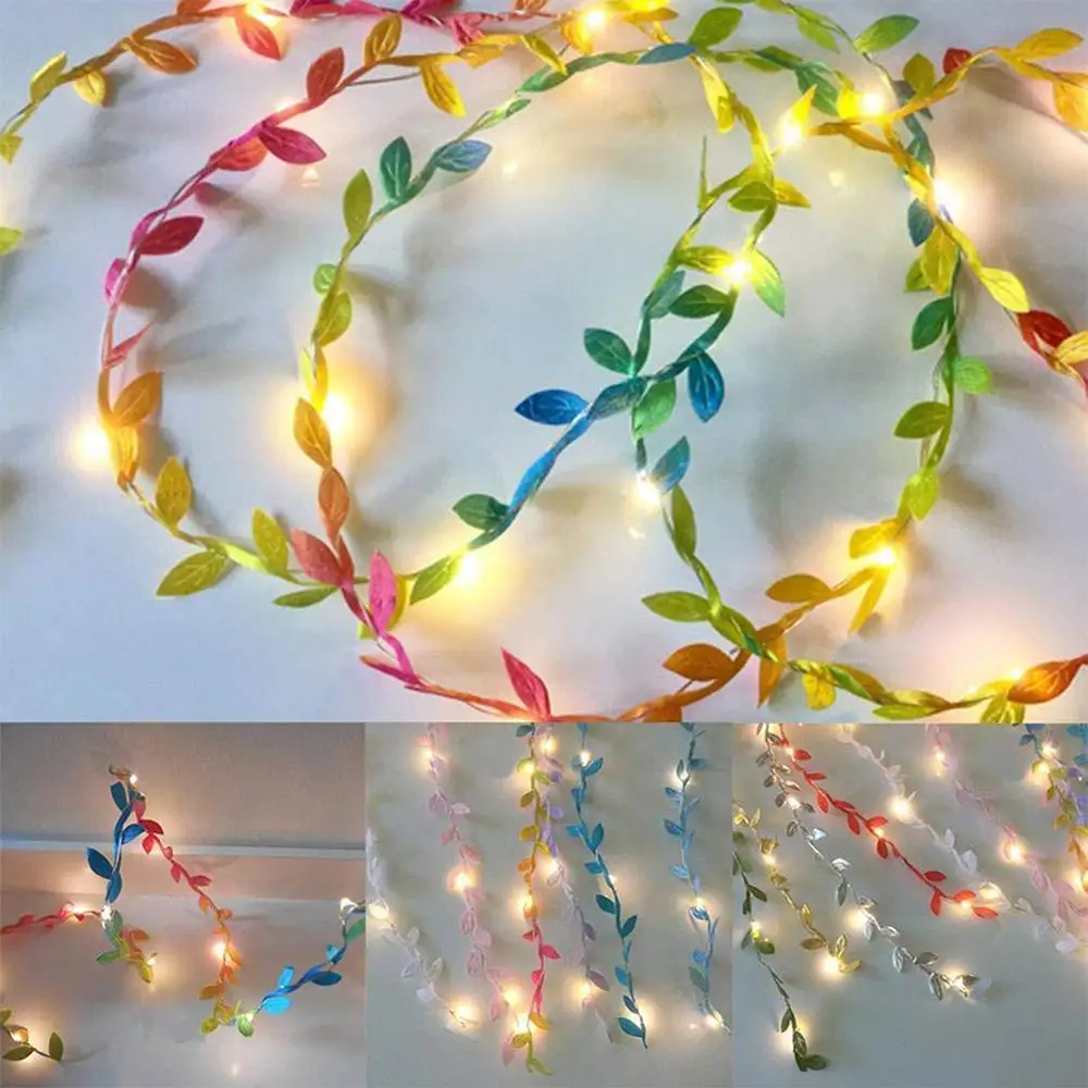 2M/3M/5M Green Leaf Garland String Lights LED Flexible Copper Artificial Leaf Vine Lights for Christmas Wedding Party Decor