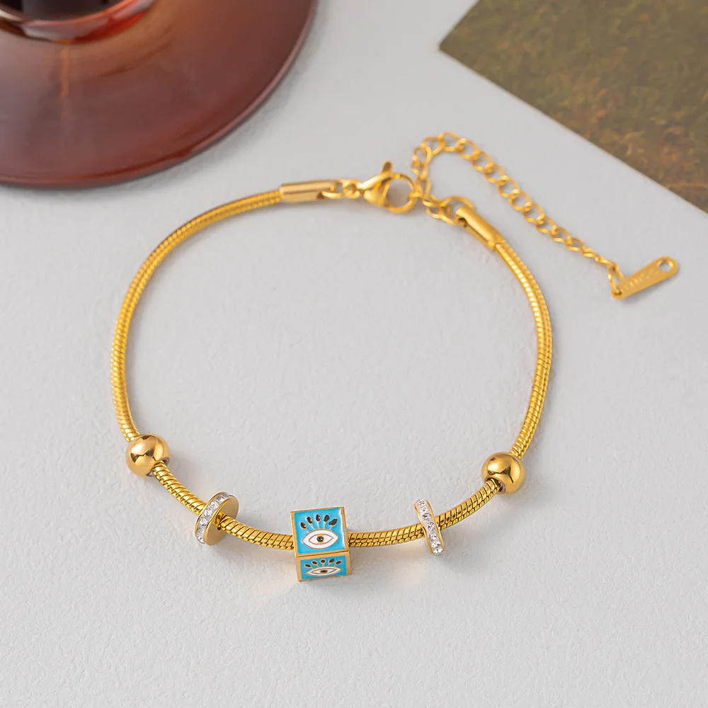 316L Stainless Steel Cube Eye Charm Bracelet For Women Girls Gold Color Non-fading Bangles Jewelry Birthday Gifts 2023 New