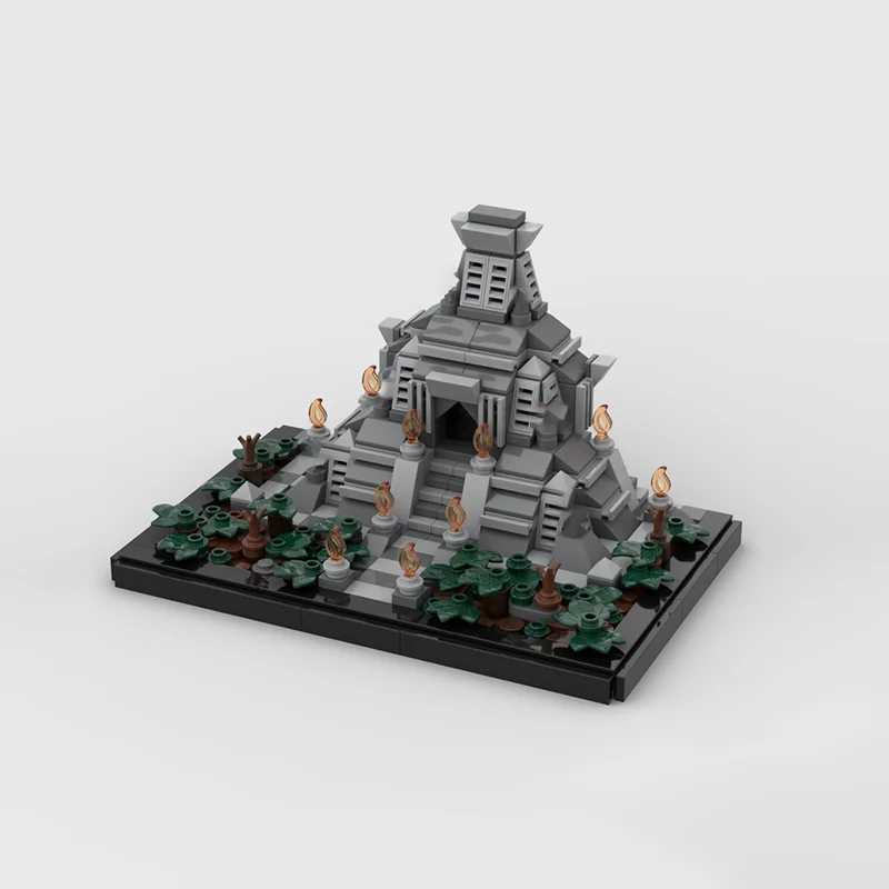 Street view moc tijolo de construção modular templo maia-frente meio modelo tecnologia blocos natal diy brinquedo construção presentes