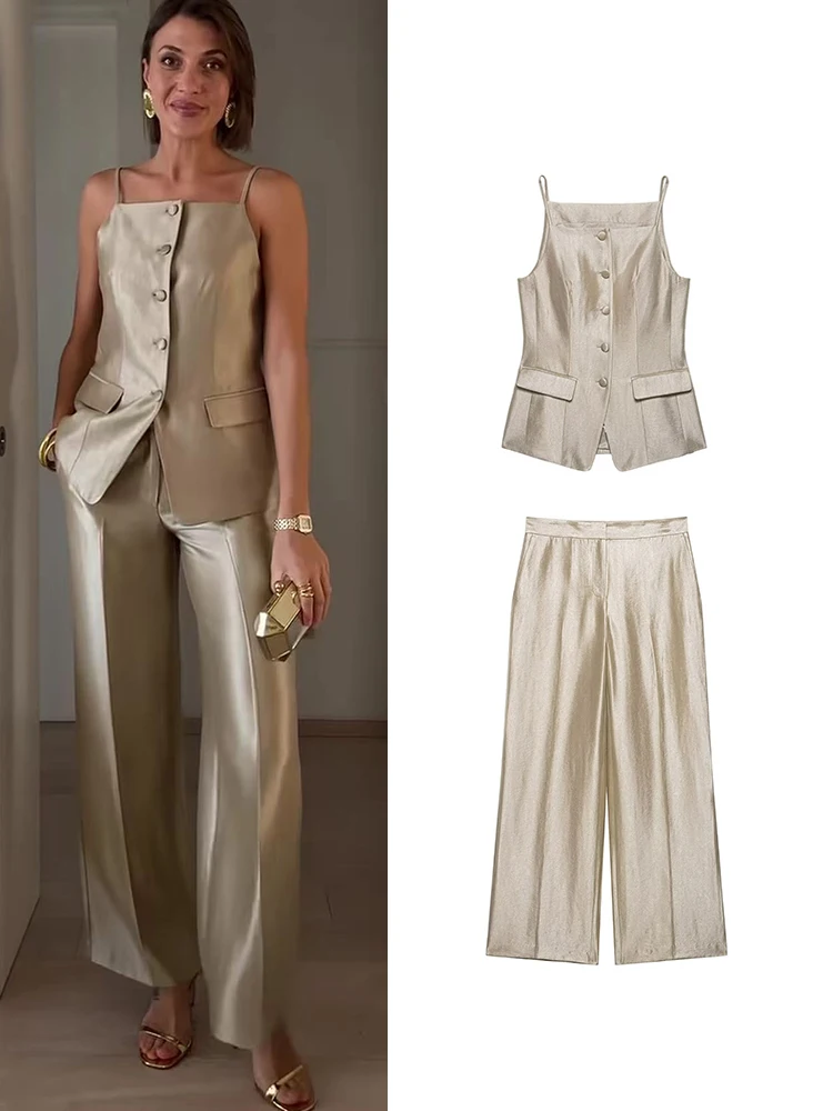 

Новый весенний элегантный офисный костюм TFMLN: жилет и прямые брюки для деловых женщин, модный комплект из двух предметов