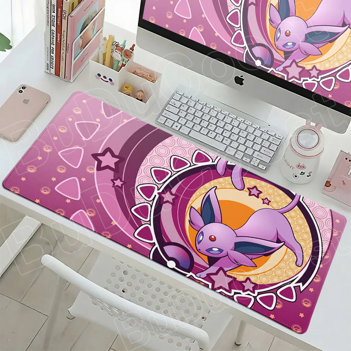 Pink Espeon Gaming Cabiner Keyboard Pad Cute Rubber Non-slip Mouse Mat with Stitch Edge Washable Pokemon Desktop Protect Carpets