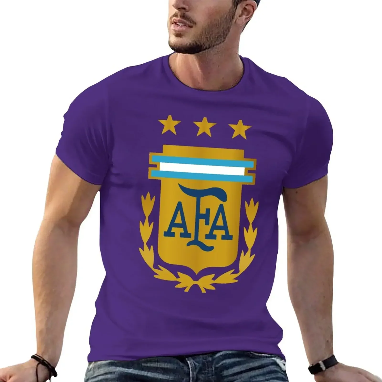 Argentina National Emblem 3D printed T-shirt, men\'s casual fashion simple lightweight breathable quick drying top, Asian size