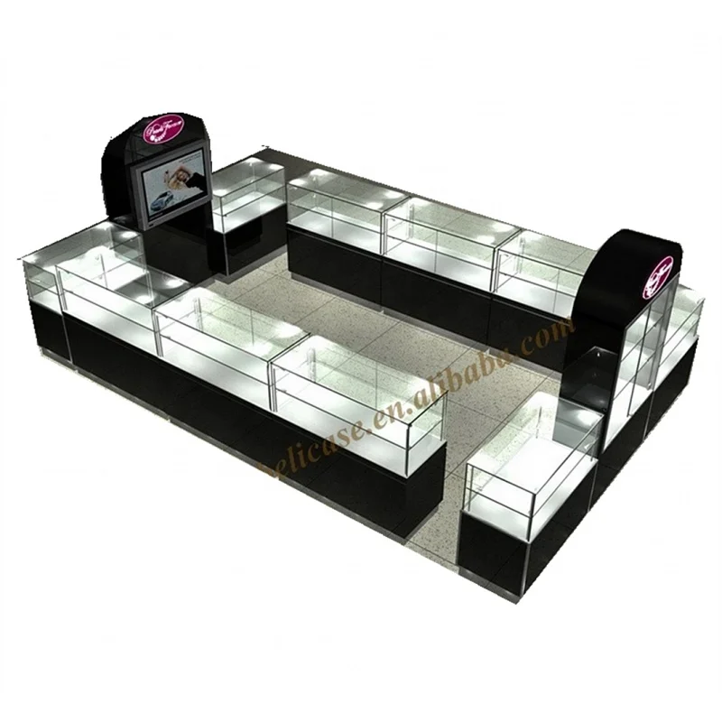 

Custom, glass jewelry display Island jewellery kiosk for mall wooden perfume kiosk with light mall kiosk design idea