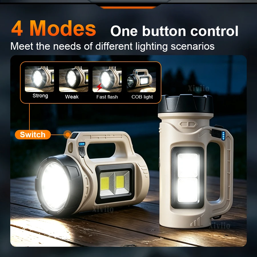 Multiscene Handheld LED Torch Solar Type‑C Rechargeable Waterproof COB Flashlight For Outdoor Camping Hiking Household Emergency view 4