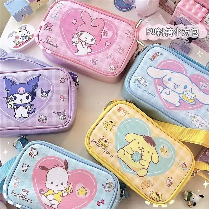 

Sanrio Pu Square Bag Anime Shoulder Bags Kawaii Messenger Tote Cute Cartoon Backpacks My melody Cinnamorol Kuromi Fashion Bags