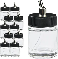 JOYSTAR New 10PCS Airbrush Air Brush Glass Bottle Jar 22CC / Standard Suction Lid