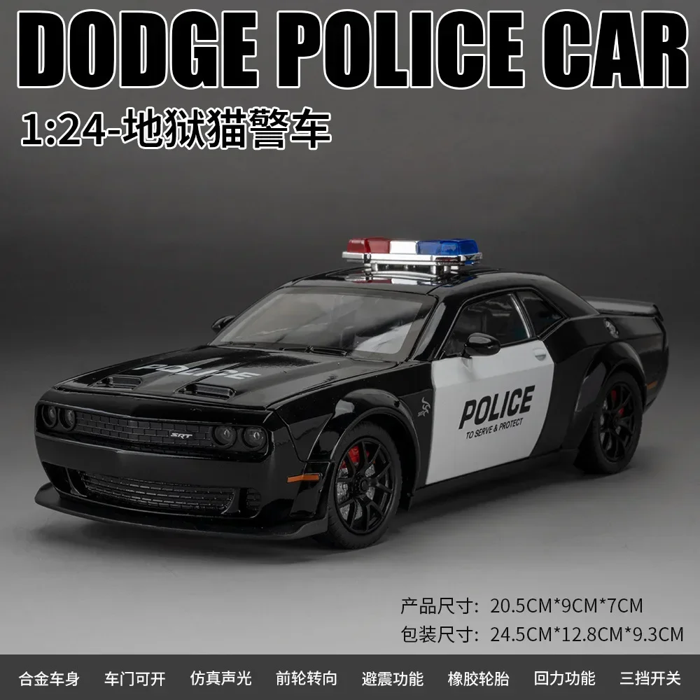 1:24 Dodge Challenger SRT Hellcat Polizeiauto Legierung Automodell Sammlung Miniatur Voiture Diecast Spielzeugfahrzeuge Junge