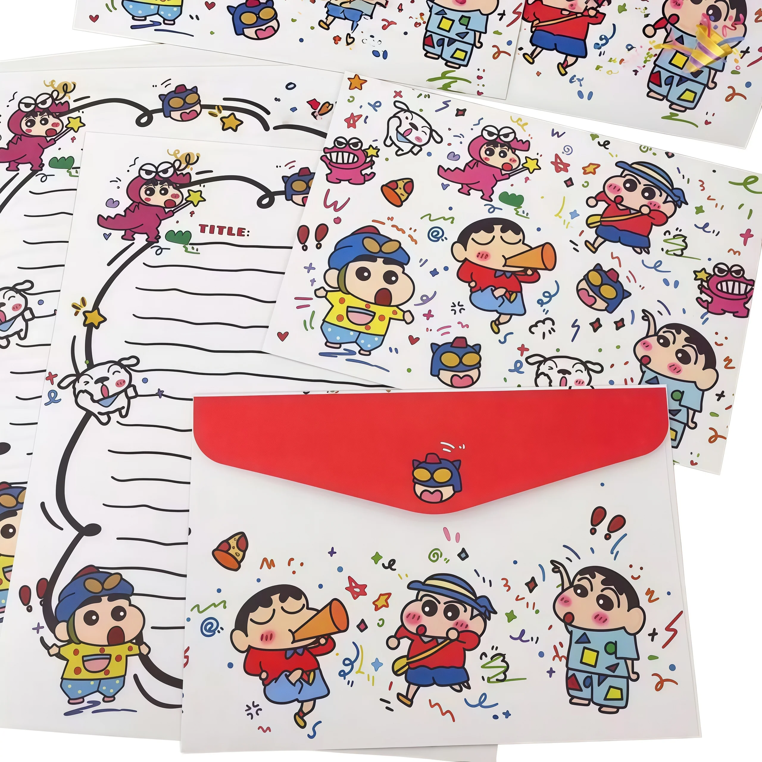 Kit de lettres Kawaii Crayon Shin Chan, papier ligné Graffiti Shiro, enveloppes, fournitures de papeterie pour fans d'anime, écriture manuscrite, papeterie pour correspondance
