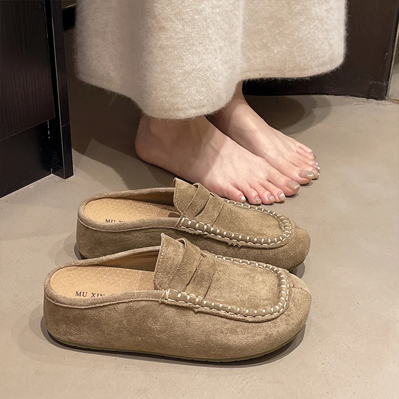 Birkent Women's Spring 2026 Thick Heel Heightening Casual Slip-On Half Slippers Easy Wear Mule Shoes Slip-On Comfortable