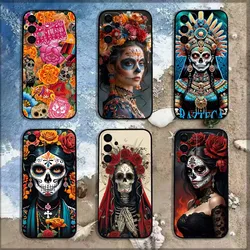 Day of the Dead Mexican Catrina Skull Phone Case For Samsung Galaxy A13,A21s,A22,A31,A32,A52,A53,A71,A80,A91 Soft Black Shell