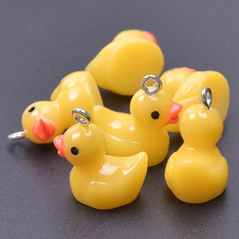 10-50/100pcs/Lot Cute Resin Animal Yellow Small Exquisite Duck Pendant Bulk Jewelry Making Supplies Handmade Earring Accessories