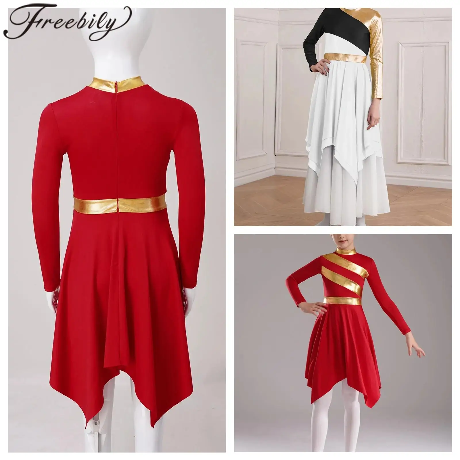 Kids Girls Praise Lyrical Dance Costume Dancewear Celebration of Spirit Irregular Hem Liturgical Dancewear Choir Worship Dress