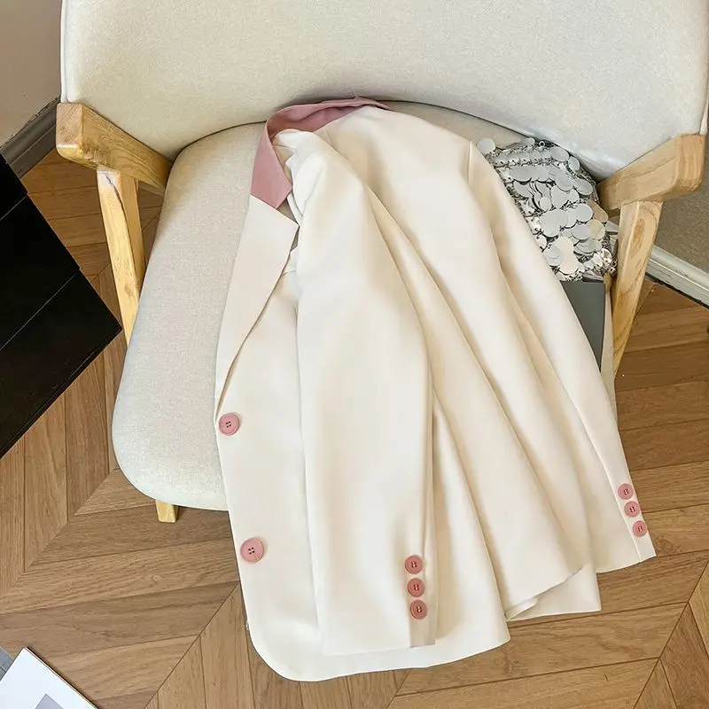 Spring Autumn Women Solid Color Blazer Outwear Femme Leisure Long Sleeves Suit Coat Korean Lady Fashion Pink Button Jacket view 6