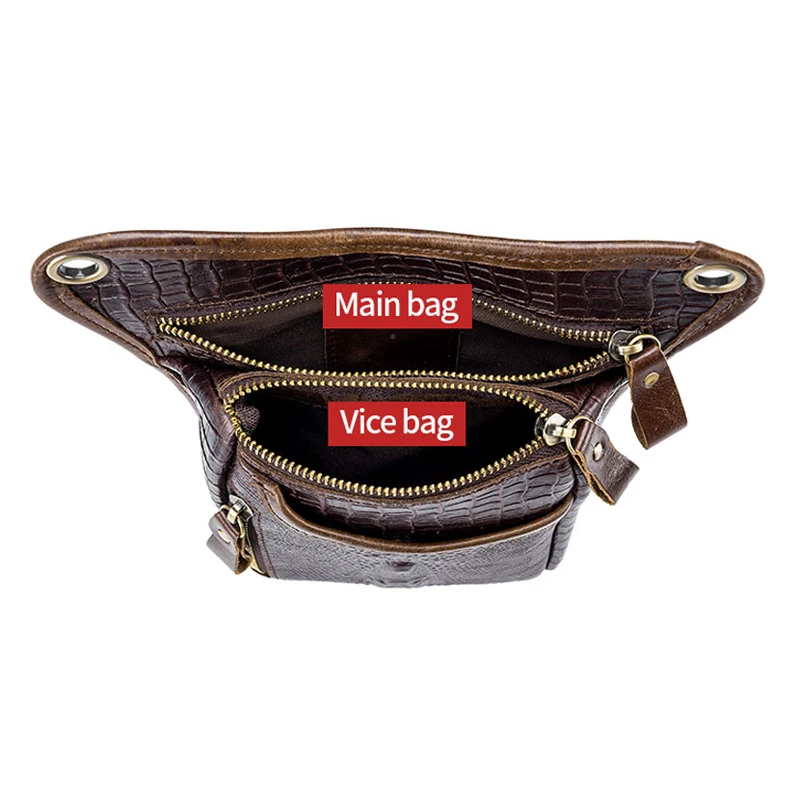 SCHLATUM Genuine Leather Men Multifunction Design Crocodile Grain Belt Pack Drop Motorcycle Fanny Waist Belt Pack Drop Leg Bag