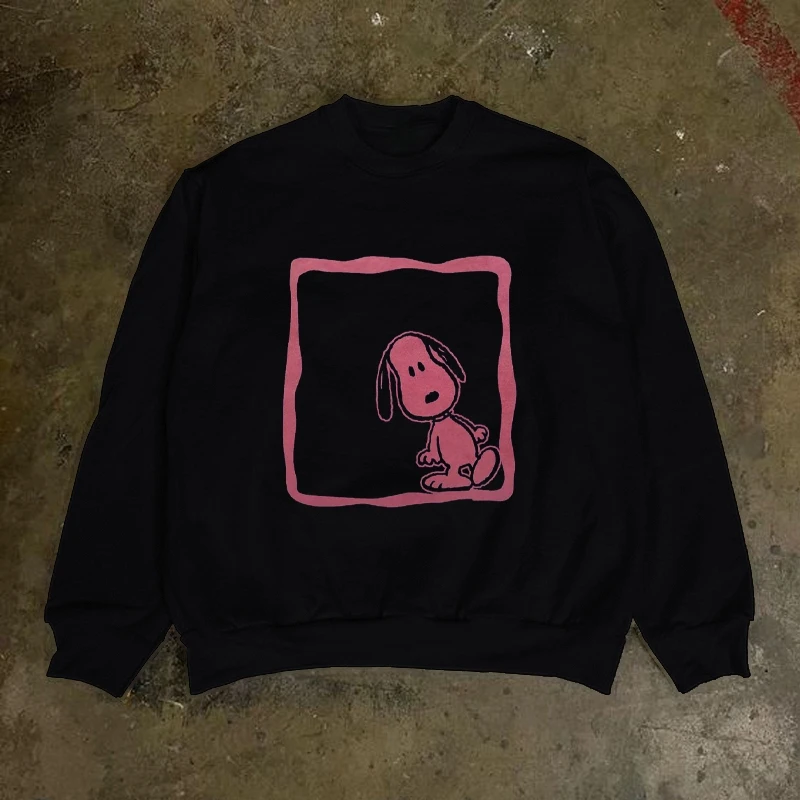 

Толстовка Snoopy с круглым вырезом в стиле Ins в стиле хип-хоп, уличный винтажный и ленивый стиль