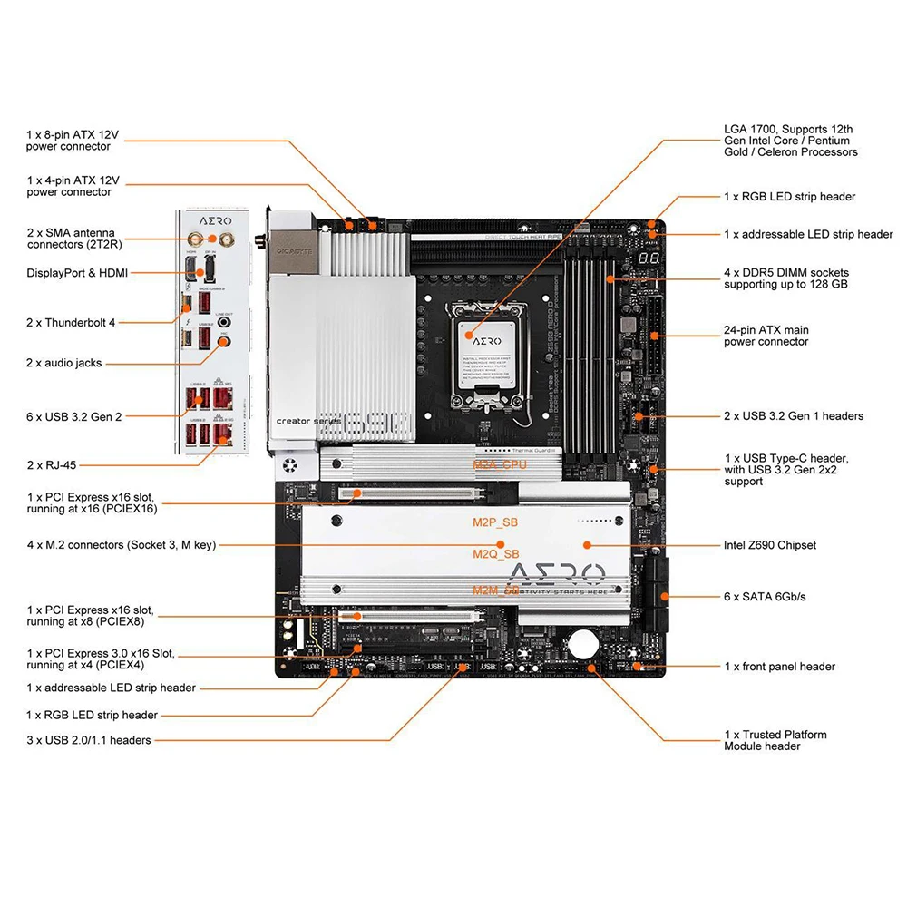 

Z690 AERO D For Gigabyte LGA1700 4*DDR5 128GB E-ATX Supports 12th Gen Core Pentium Gold Celeron Processors MotherboardDIY Brand