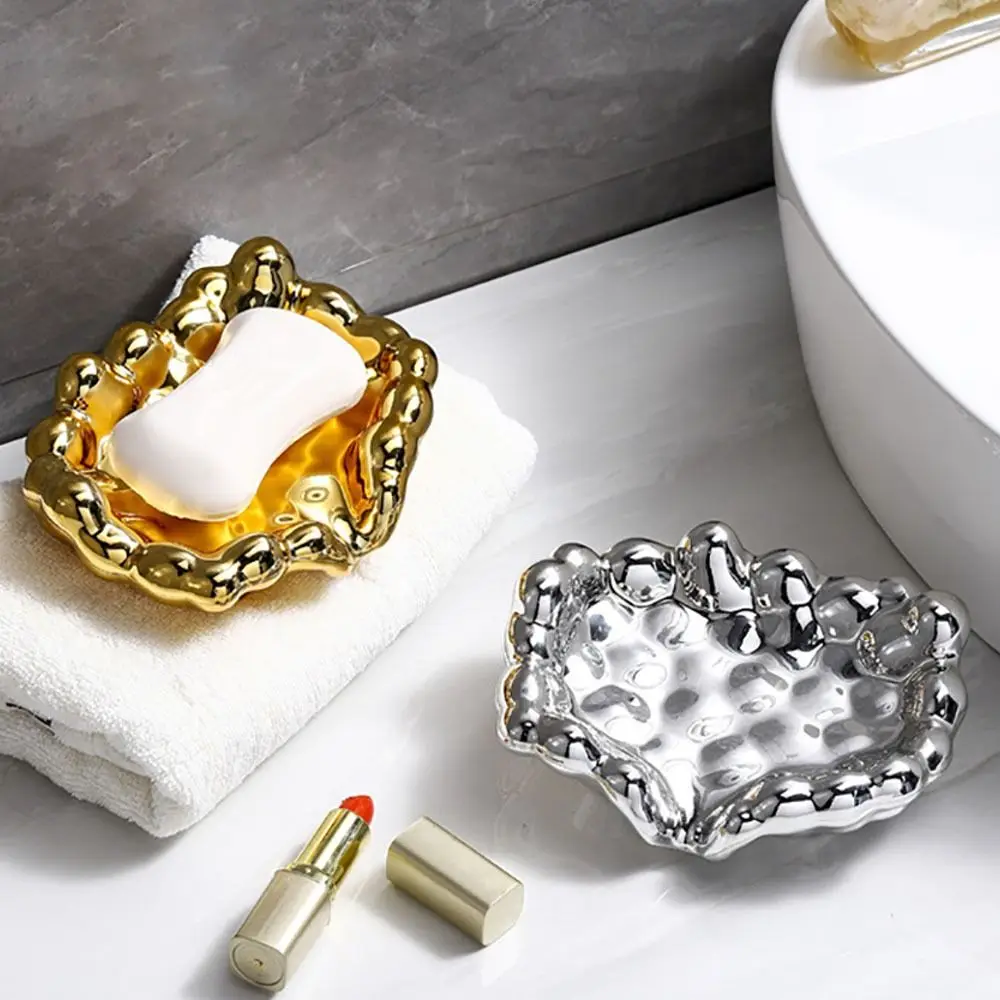 Durable Plastic Soap Dish Gold/Silver Tilted Design Soap Holder Mold Resistant Moisture-proof Soap Storage Rack