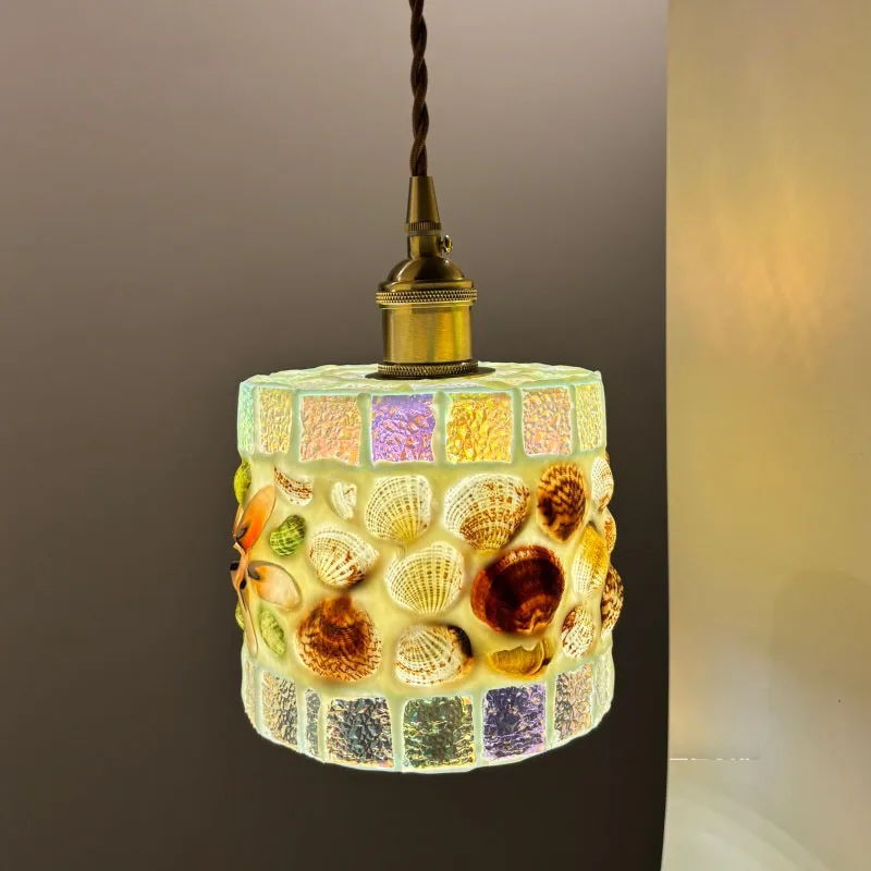 

French Style Living Room Dining Room Pendant Light Luxury All Copper Cream Style Island Style Shop Counter Shell Pendant Light