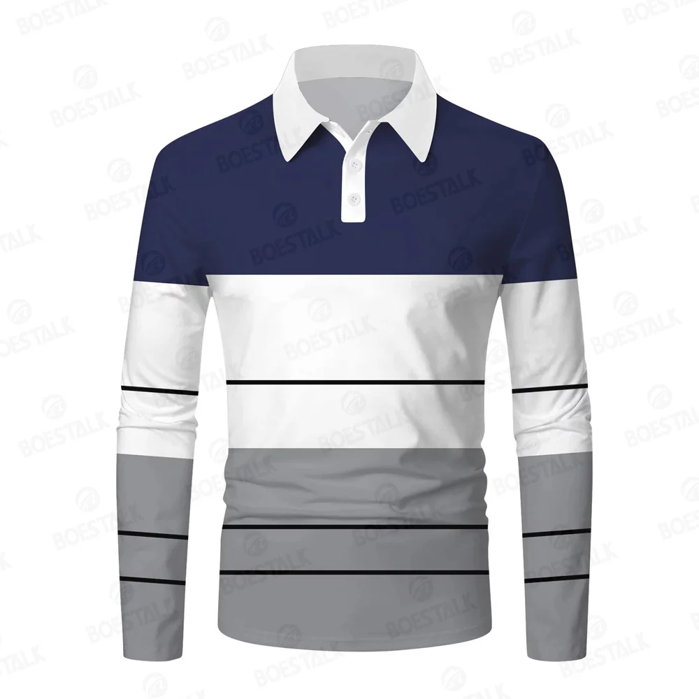 Men's long-sleeved golf Polo shirt breathable shirt autumn and winter new wrinkle-resistant striped fashion long-sleeved shirt.
