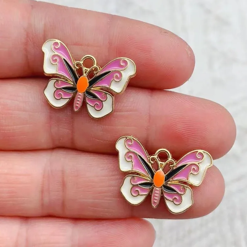 10pcs Butterfly Charm for Jewelry Making Supplies Enamel Necklace Pendant Keychain Phone Diy Craft Accessories Metal Gold Plated