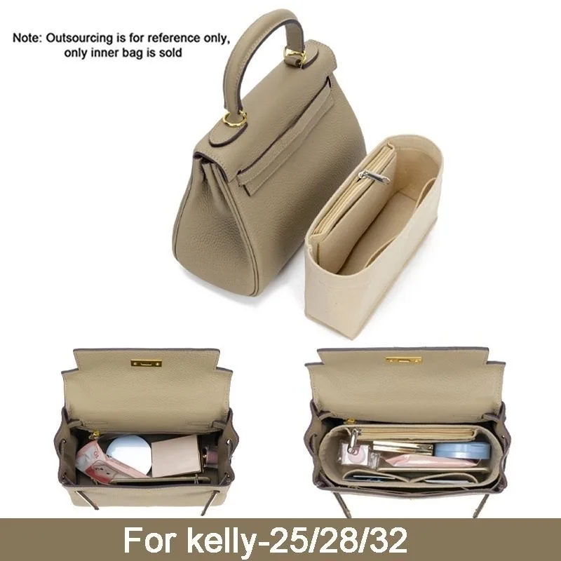 Felt Cloth Insert Bag Organizer For Hermes Kelly Bag 25 28 32 Handbag Organizer Women Travel Portable Cosmetic Inside Bags