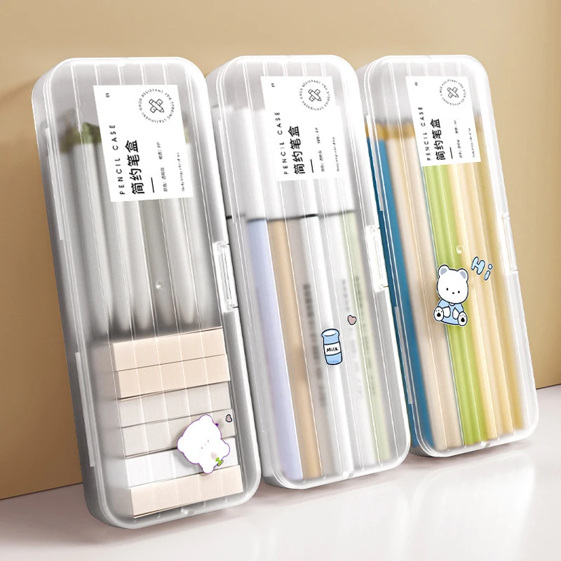 แฟชั่นดินสอกรณี Simple Matte กล่องโปร่งใสความจุสูงกล่องข้อมูลสาย Sorting กล่องอุปกรณ์สํานักงานโรงเรียน
