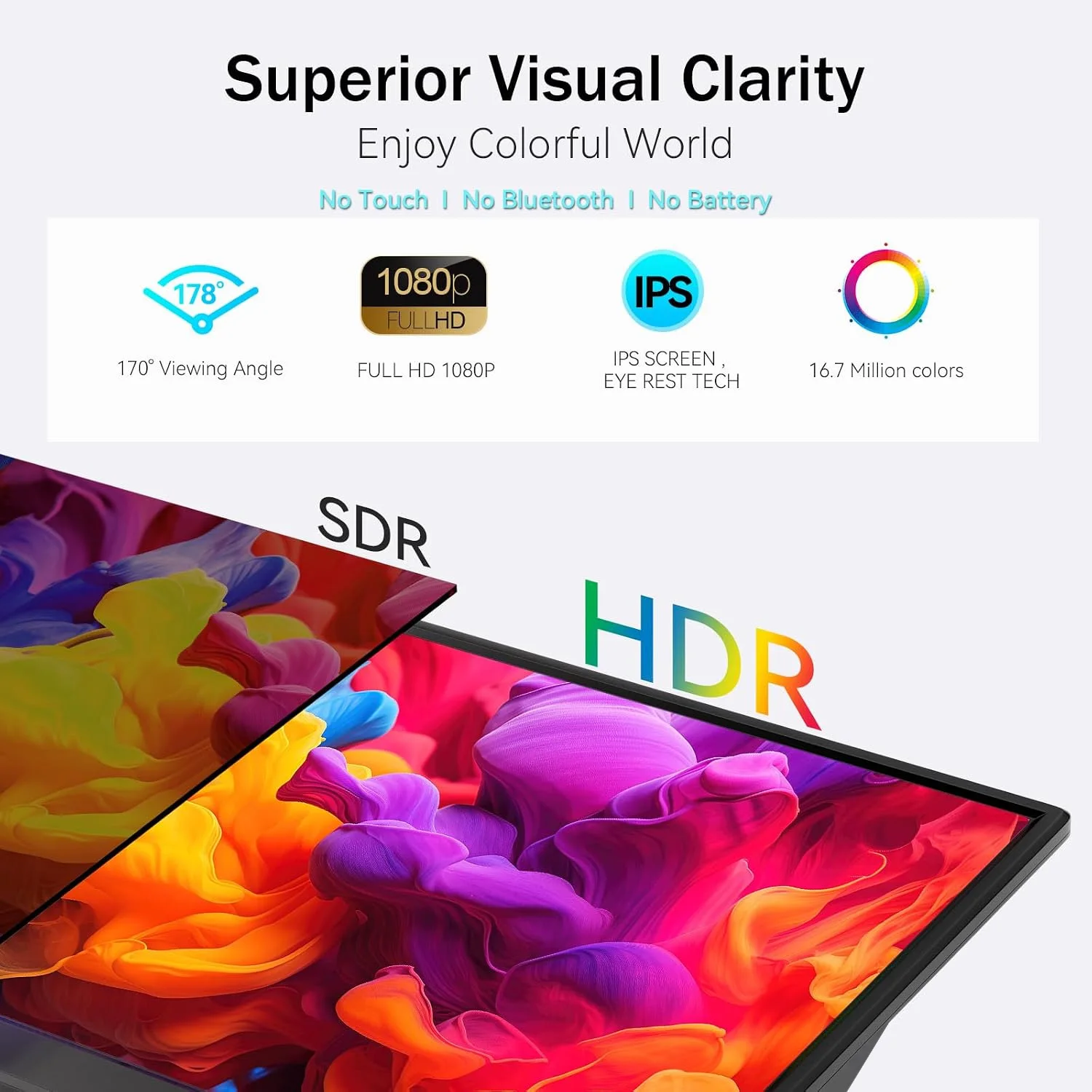 15.6 Inch Portable IPS Monitor FHD 1920×1080 72% sRGB with Type-C Mini HDMI Lightweight Second Screen for Laptop PC Movie Gaming