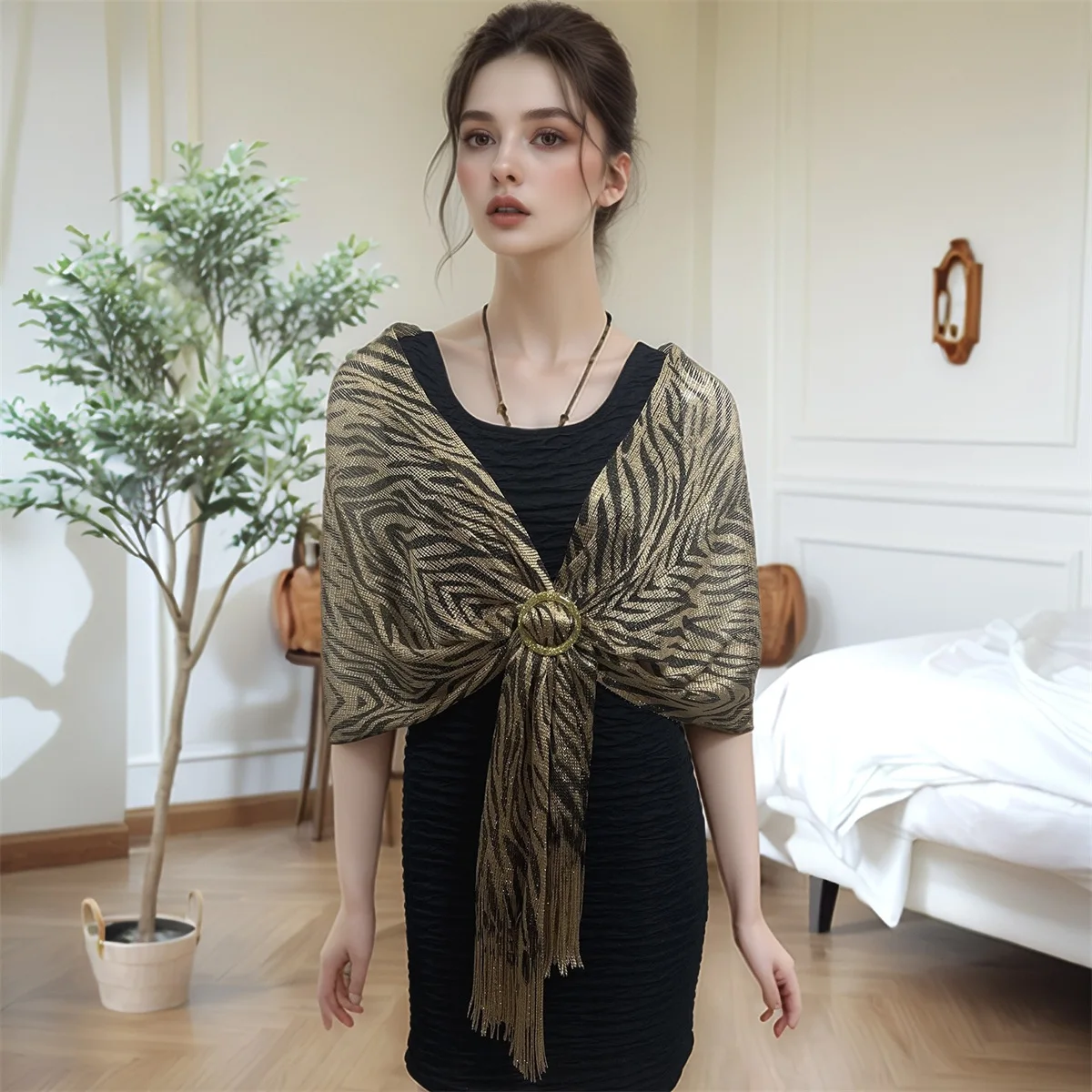 Fashion Bright Sunscreen Shawl Hijab Gold Silver Shiny Scarves For Women Lace Tassel Party Evening Dress cape P1