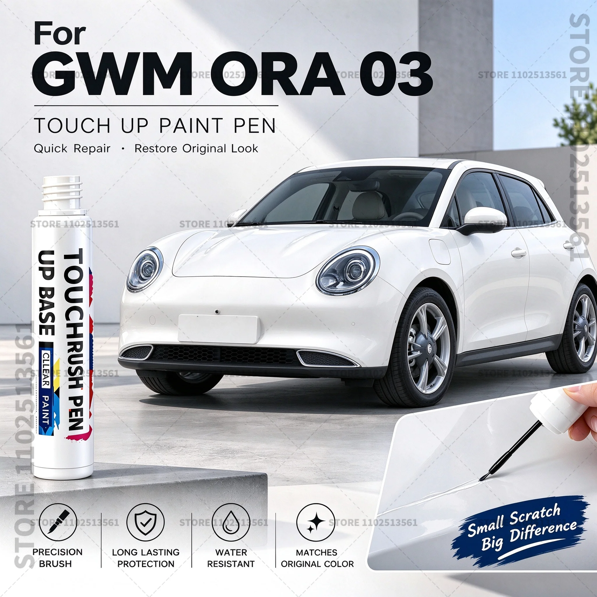 Car Scratch Remover Paint Pen Touch Up Marker for Auto Body Repair Door Bumper Fender Accessories For GWM ORA 03 White Black