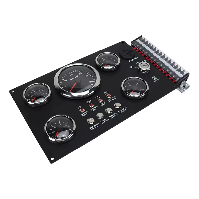 24V Digital Gauge Cluster Panel Display RPM Level Oil Pressure Water Temp Voltage 7 Color Backlight for RV Boat-ABLA