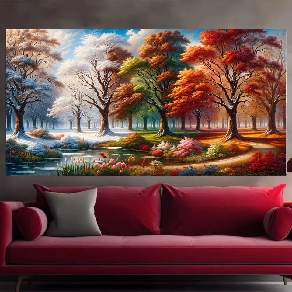 Four Seasons,Spring,Summer,Autumn Forest Landscape DIY 5D Drill Diamond Painting New 2024 Full Mosaic Diamond Embroidery Sale