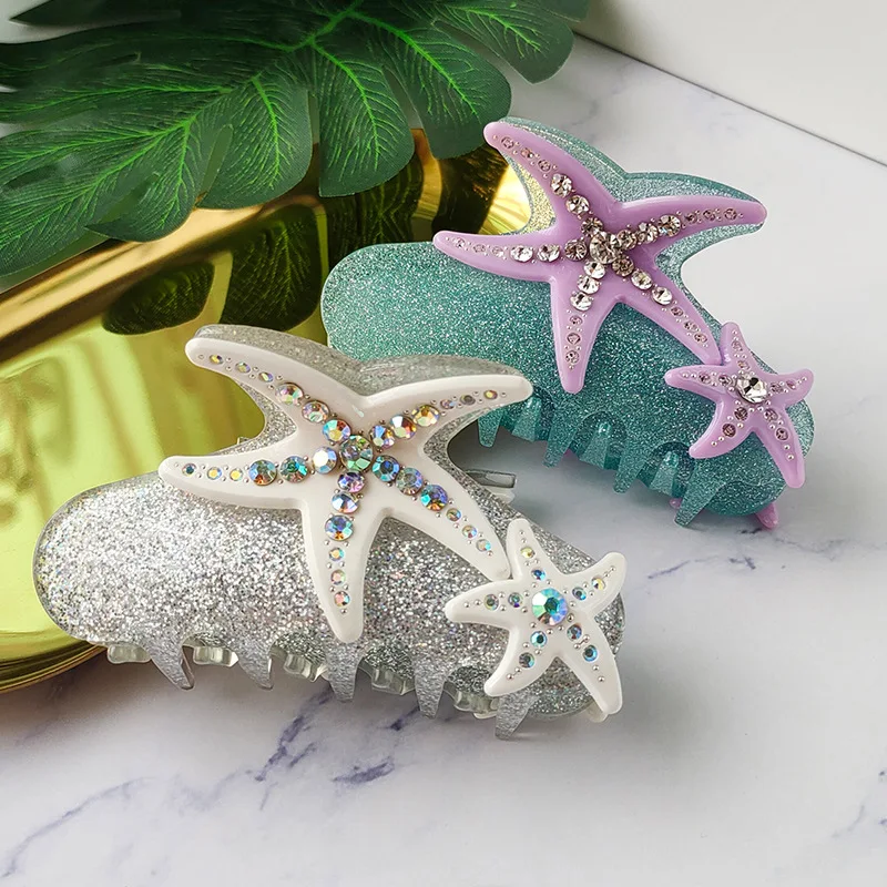 YHJ Underwater World Hair Claw Colorful Starfish Crabs Hair Claw Clip Hair Accessories for Women Girls