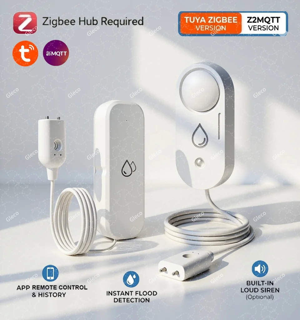 Датчик протечки воды Zigbee, детектор затоплений с опциональной звуковой сигнализацией 110 дБ, датчик воды с удаленным мониторингом для 2MQTT Tuya APP