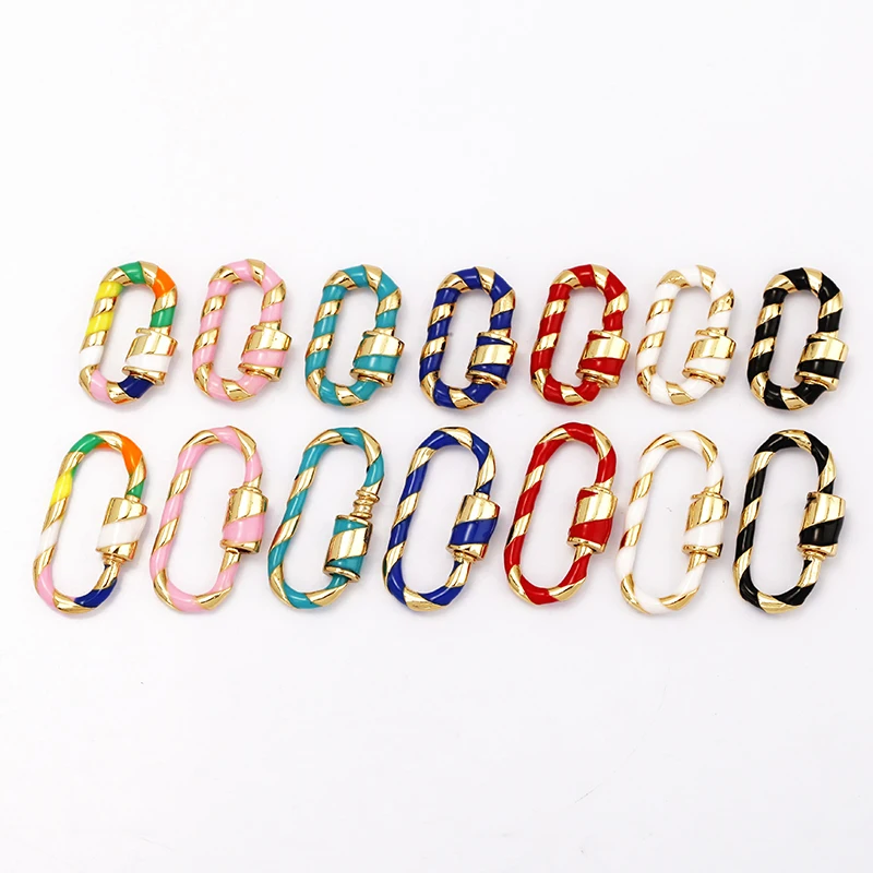 Paper Clip Oval Rectangle Colourful Pink White Enamel Screw On Carabiner Clasp for Metal Chain and Cord, DIY Findings Components