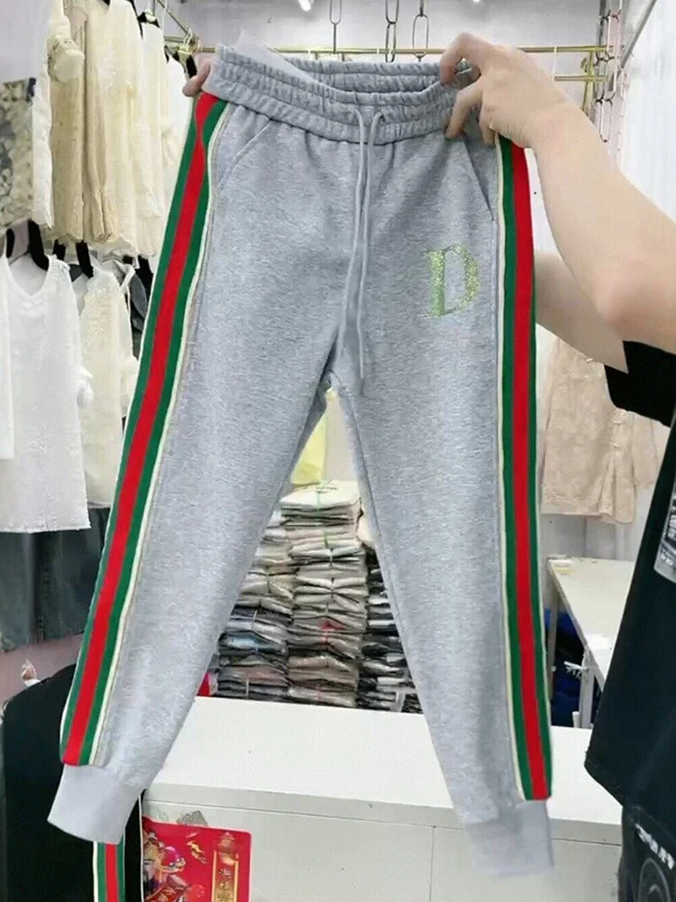 Moda nova calça de diamante quente para mulheres calças casuais finas e versáteis 2025 primavera calças casuais para mulher