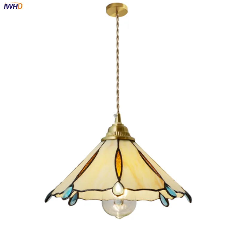 

IWHD Retro E27 LED Pendant Lamp Home Decor Wire Adjustable Vintage Brass Dining Room Lights Glass Kitchen Light Fixture Hanglamp