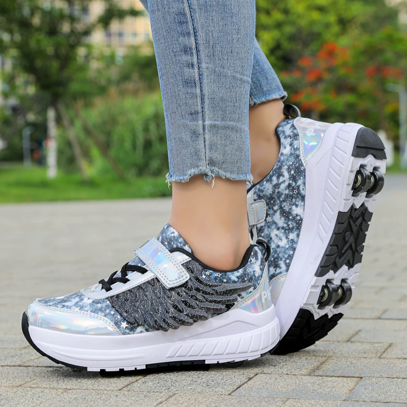 

Girls' 2-Wheel Roller Sneakers: Invisible Light-Up Roller Skates, Kids' Sports Shoes with Hidden Wheels